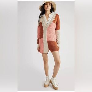 FREE PEOPLE Flying' By Mix Stitch Romper Knit Sweater Colorblock